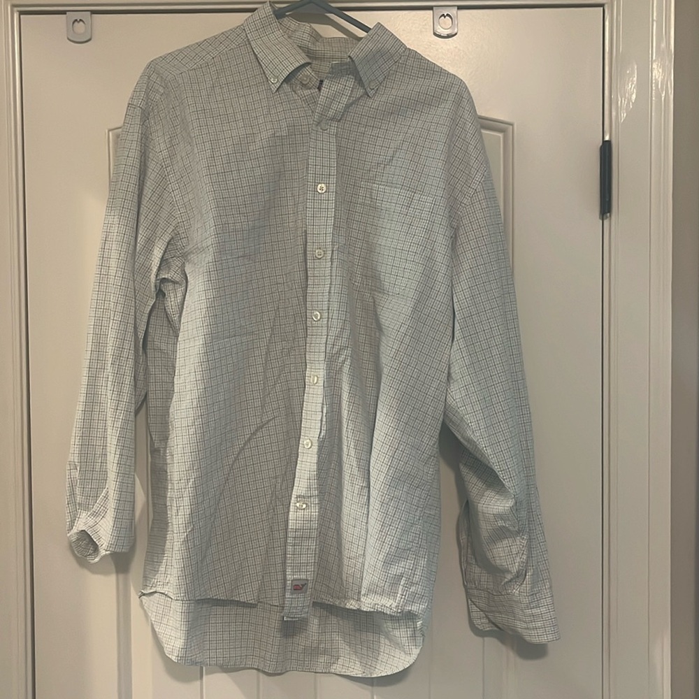 Vineyard Vines purple/green plaid button down. Size L